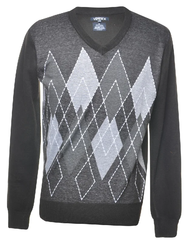 Argyle Jumper - M Embroidered Appliqued Beaded