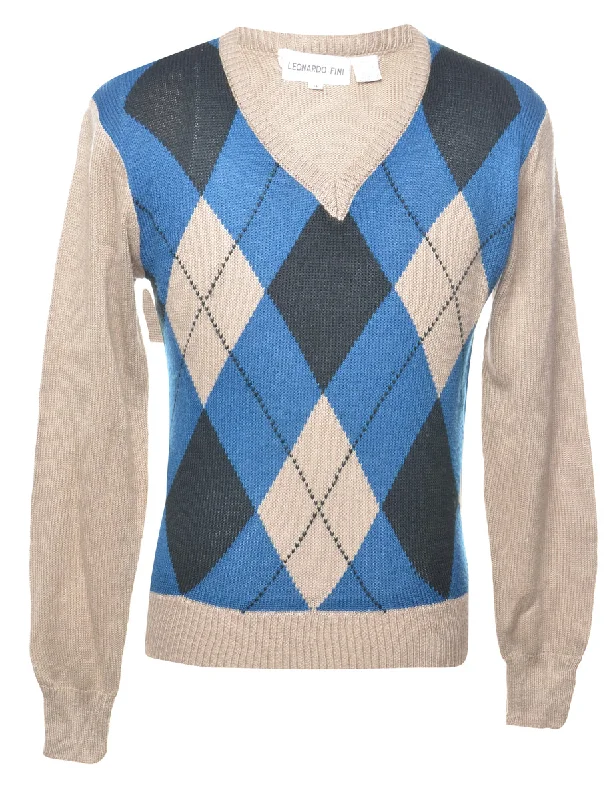 Argyle Jumper - M Cashmere Blend Cotton Blend Poly Blend