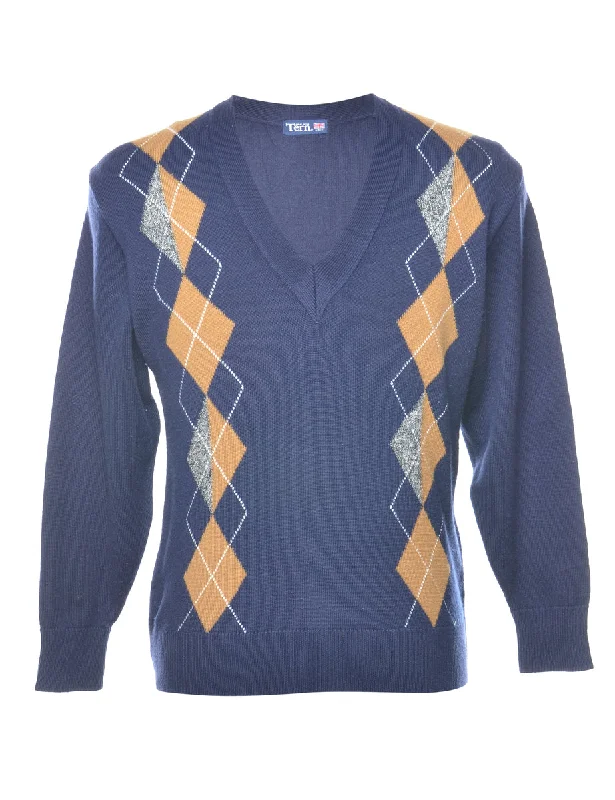 Argyle Jumper - M Striped Floral Plaid