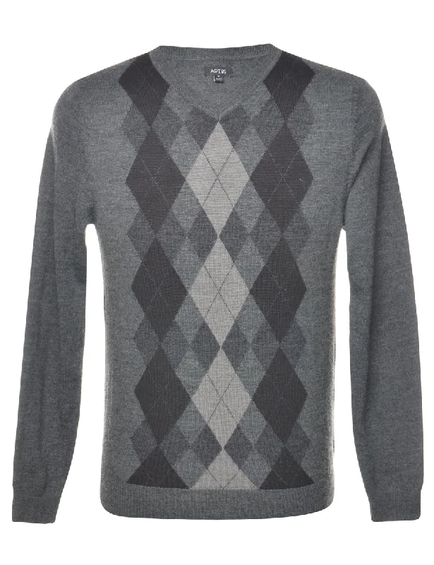 Argyle Jumper - S Toggled Drawstring Belted