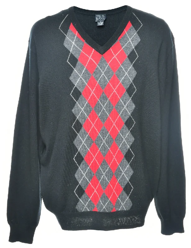 Argyle Jumper - XL Boat Neck Shawl Collar Notched Collar