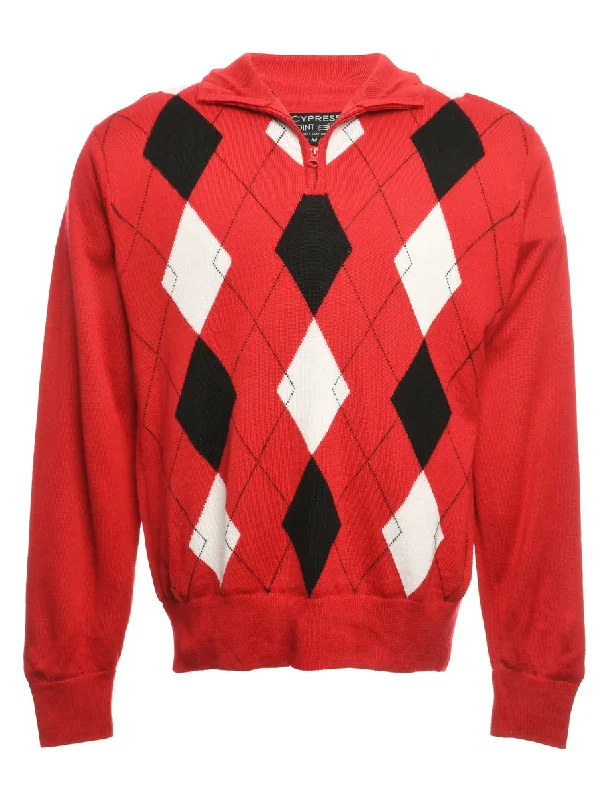 Argyle Long Sleeved Jumper - M Real Fur Shearling Chenille