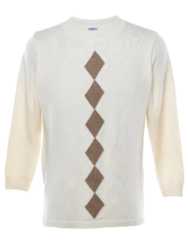 Argyle Off White Jumper - S Iron Safe Non-Iron Wrinkle Free