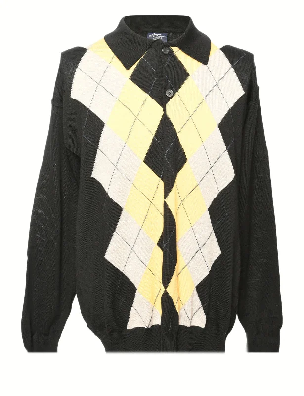 Argyle Polo Neck Jumper - L Soft Cozy Warm