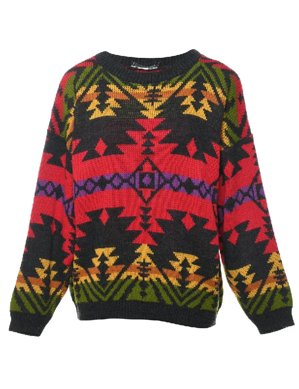 Aztec Print Jumper - L Solid Print Embellished