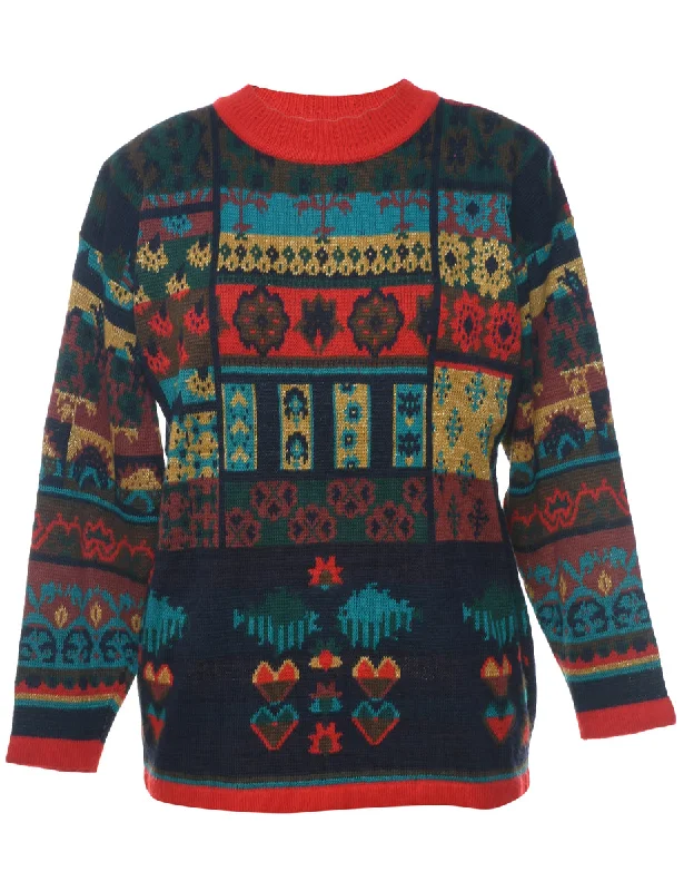 Aztec Print Jumper - M Sequined Glittery Shiny