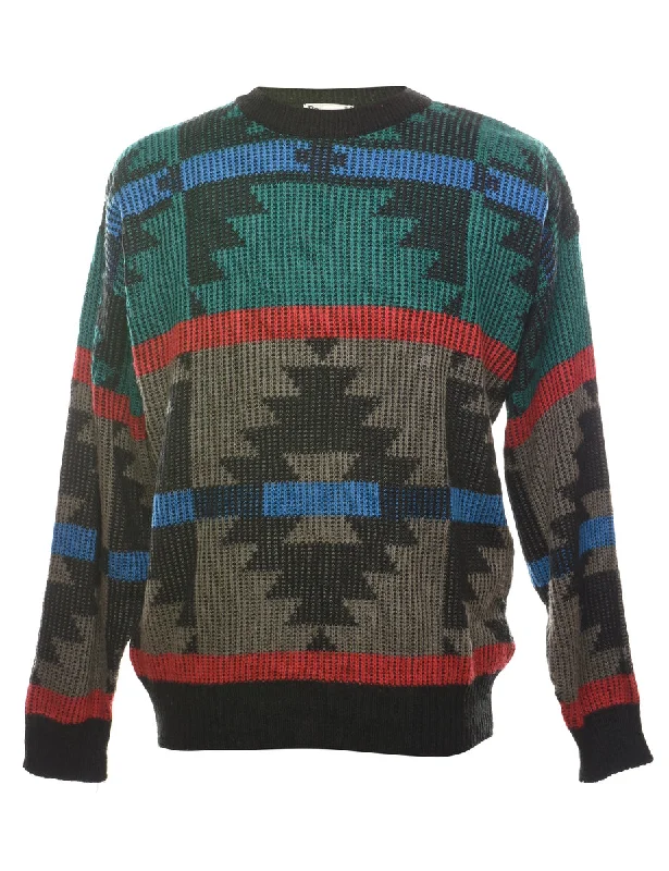 Aztec Print Jumper - XL Mesh Blend Leather Blend Suede Blend