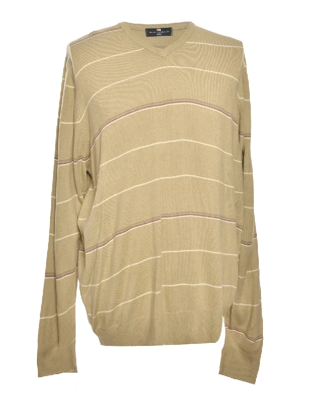 Beige Striped Jumper - M Stretchy Elastic Breathable