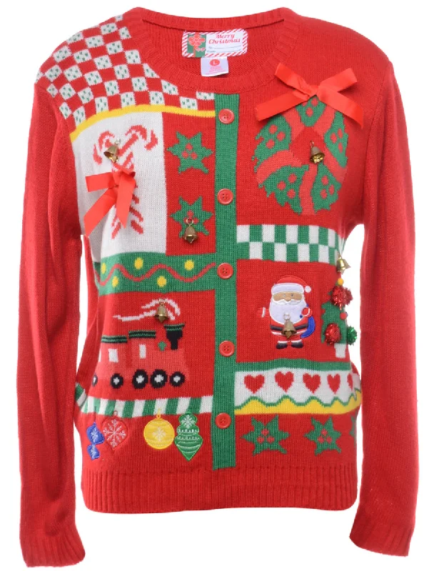 Beyond Retro Reworked Christmas Jumper With Bells - L Sweater Knitwear Pullover