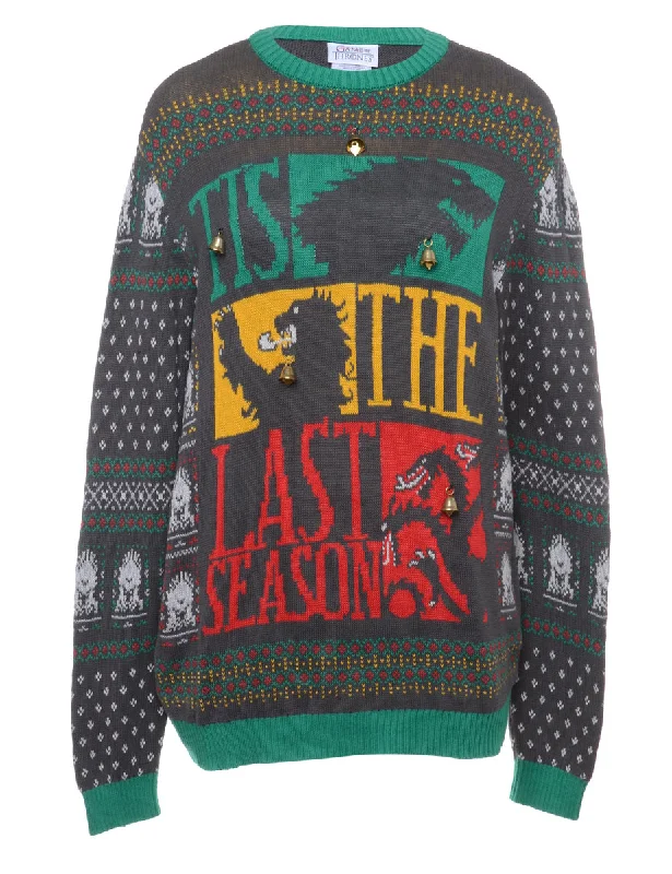 Beyond Retro Reworked Christmas Jumper With Bells - L Velvet Chenille Corduroy