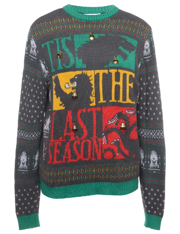 Beyond Retro Reworked Christmas Jumper With Bells - L Embroidered Appliqued Beaded