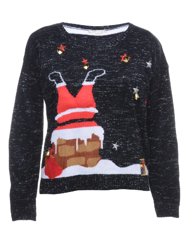 Beyond Retro Reworked Christmas Jumper With Bells - L Satin Blend Silk Blend Wool Blend