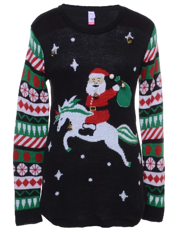 Beyond Retro Reworked Christmas Jumper With Bells - L Chenille Blend Fleece Blend Nylon Blend