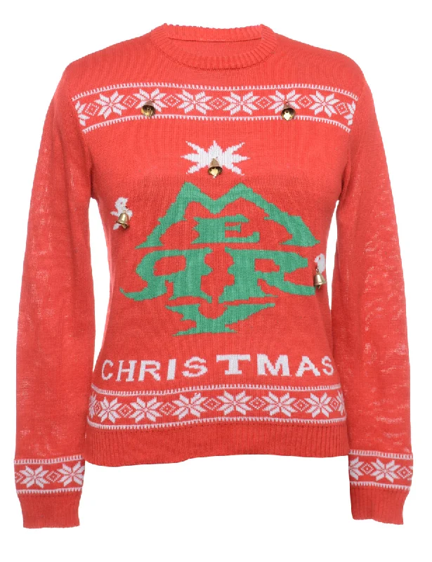 Beyond Retro Reworked Christmas Jumper With Bells - L Lace Blend Ribbed Blend Corduroy Blend