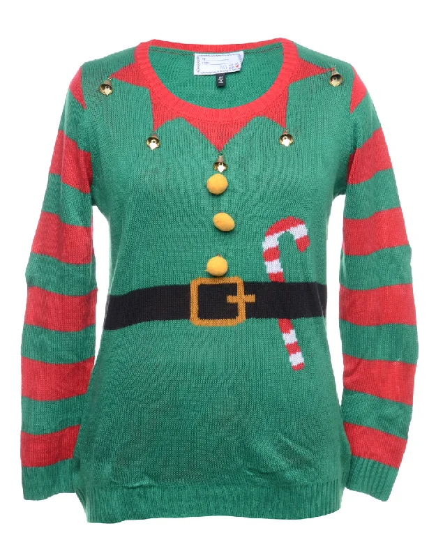 Beyond Retro Reworked Christmas Jumper With Bells - L Polka Dot Checkered Tartan