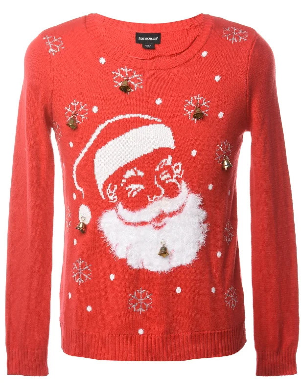 Beyond Retro Reworked Christmas Jumper With Bells - L Print Jacquard Patchwork