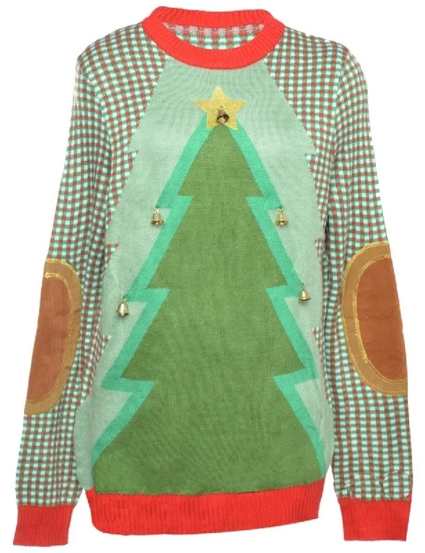 Beyond Retro Reworked Christmas Jumper With Bells - L Zippered Buttoned Snapped