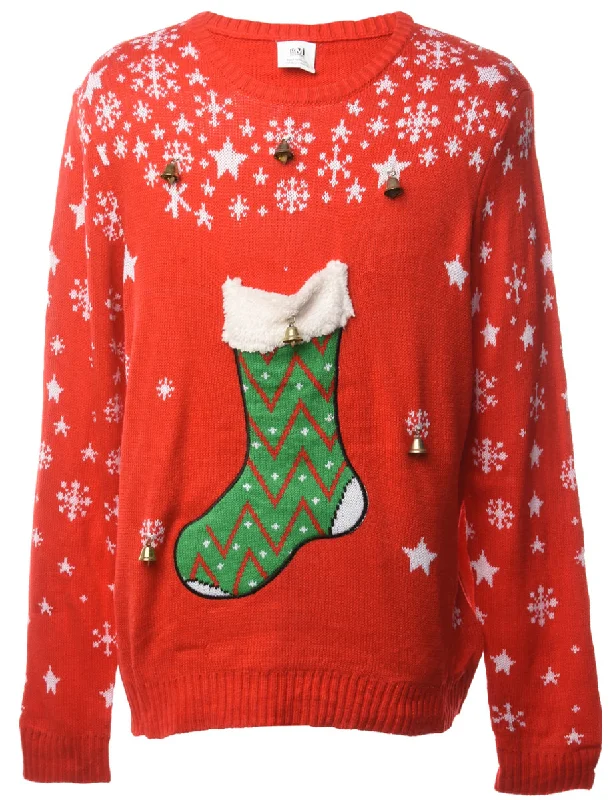 Beyond Retro Reworked Christmas Jumper With Bells - L Chenille Fabric Brocade Fabric Lace Fabric