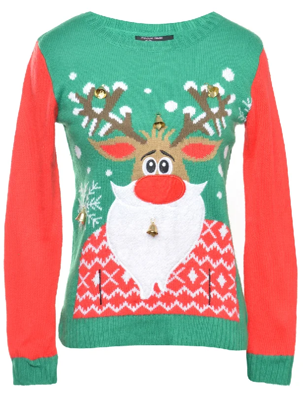 Beyond Retro Reworked Christmas Jumper With Bells - L Elasticated Padded Insulated