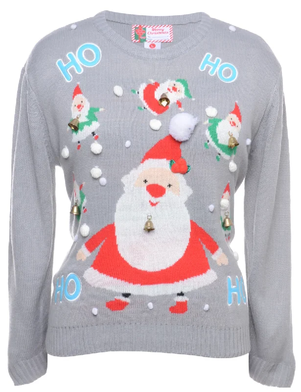 Beyond Retro Reworked Christmas Jumper With Bells - L Jersey Fabric Tulle Fabric Batik Fabric