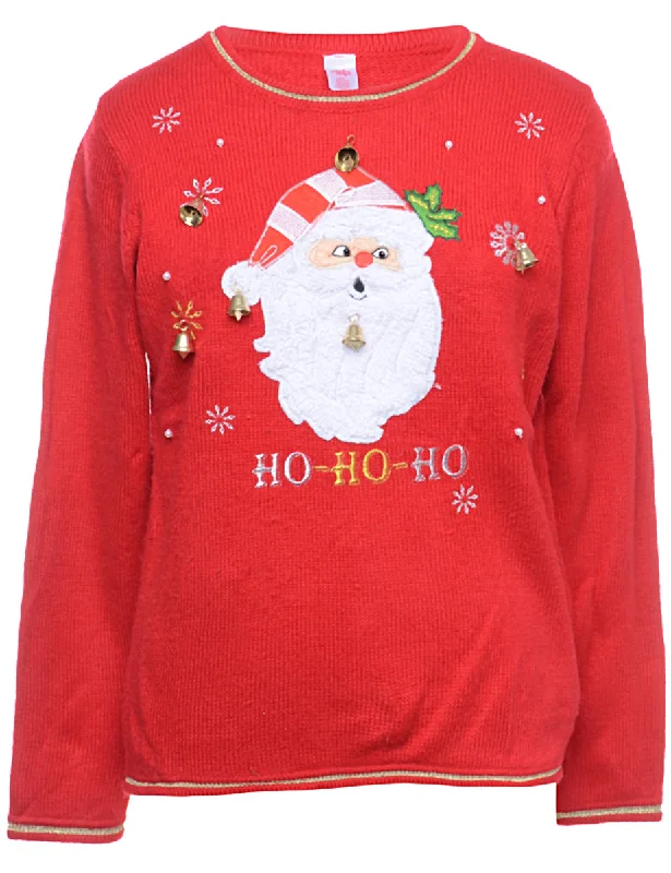 Beyond Retro Reworked Christmas Jumper With Bells - M Anti-Pilling Anti-Shrink Durable