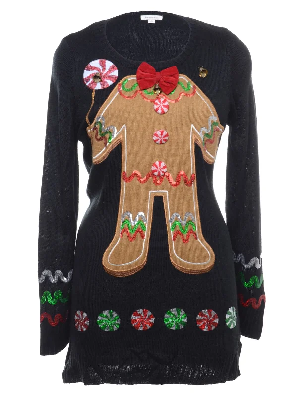 Beyond Retro Reworked Christmas Jumper With Bells - M Cable Knit Ribbed Knit Lace Knit