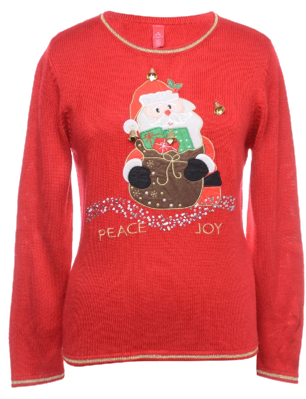 Beyond Retro Reworked Christmas Jumper With Bells - M Chenille Brocade Lace