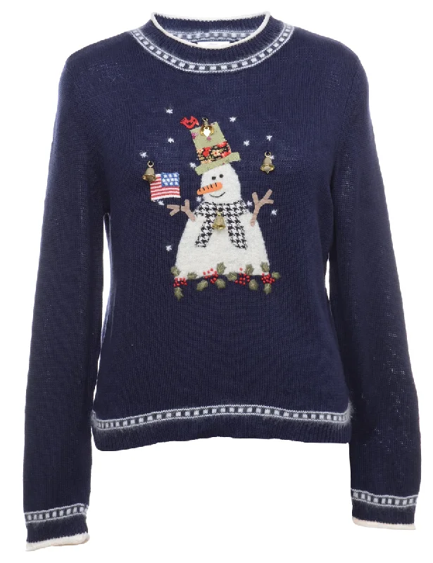 Beyond Retro Reworked Christmas Jumper With Bells - M Mesh Sweater Canvas Denim