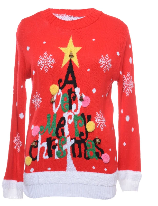 Beyond Retro Reworked Christmas Jumper With Bells - M Fleece Sweater Nylon Polyester