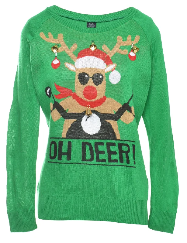 Beyond Retro Reworked Christmas Jumper With Bells - M Stretchy Elastic Breathable