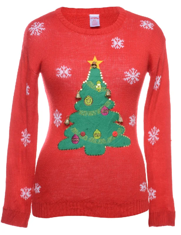 Beyond Retro Reworked Christmas Jumper With Bells - S Glossy Satin Silk