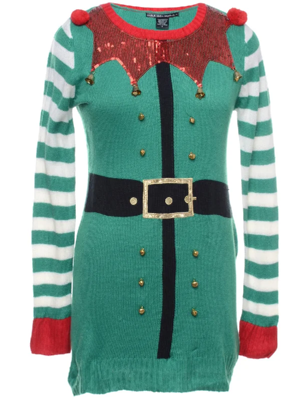 Beyond Retro Reworked Christmas Jumper With Bells - S Velvet Chenille Corduroy