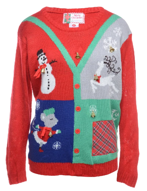 Beyond Retro Reworked Christmas Jumper With Bells - XL Solid Print Embellished