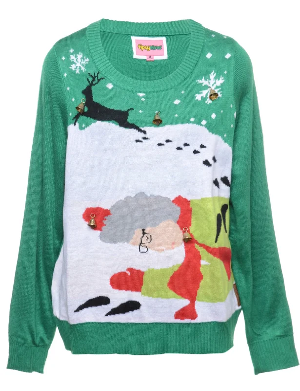 Beyond Retro Reworked Christmas Jumper With Bells - XL Slim Fit Regular Fit Oversized