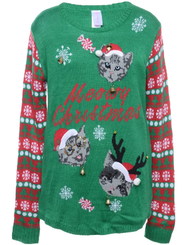 Beyond Retro Reworked Christmas Jumper With Bells - XL Chenille Brocade Lace