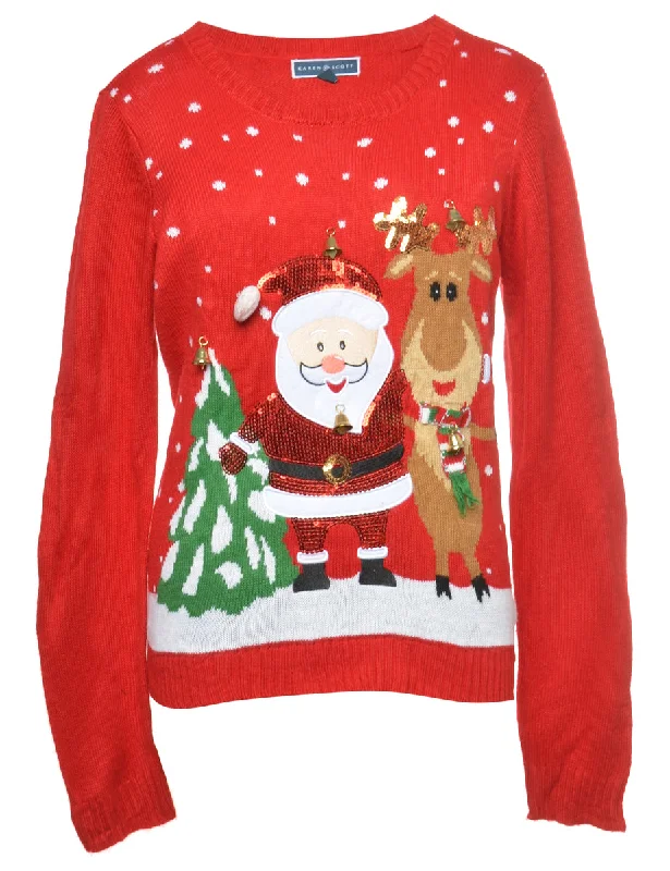 Beyond Retro Reworked Christmas Jumper With Bells - XL Elasticated Padded Insulated