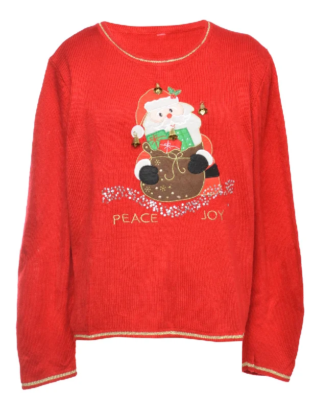 Beyond Retro Reworked Christmas Jumper With Bells - XL Mesh Fabric Canvas Fabric Denim Fabric