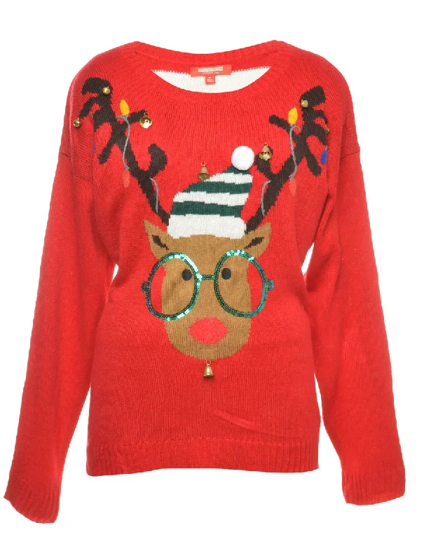 Beyond Retro Reworked Christmas Jumper With Bells - XL Sweater Knitwear Pullover