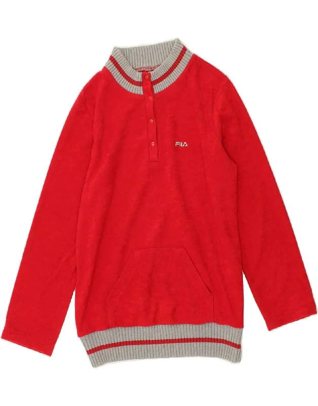 FILA Womens Button Neck Fleece Jumper UK 18 Small Red Polyester Stylish Fashionable Trendy