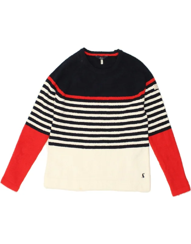 JOULES Womens Fleece Jumper UK 8 Small  Navy Blue Striped Polyester Print Jacquard Patchwork