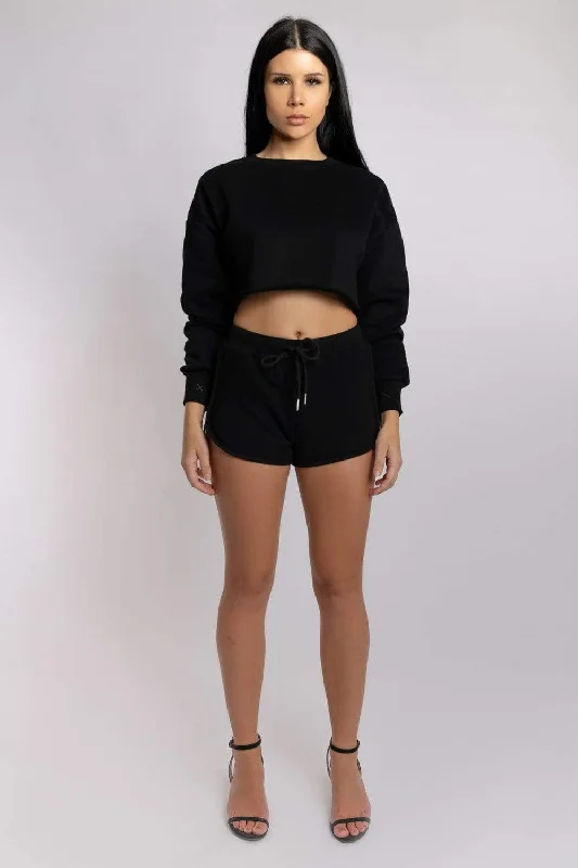 Oversized Cropped Jumper - Black Thin Thick Dense