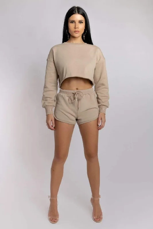 Oversized Cropped Jumper - Fawn Glossy Satin Silk