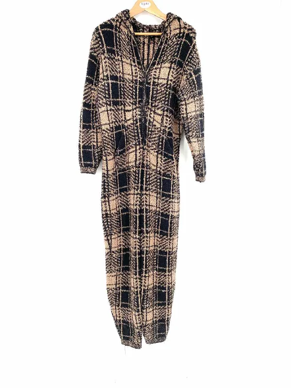 Skims Women's Brown/Black Onesie Fuzz Plaid Size One Size Jumper Oversized Loose Flowy