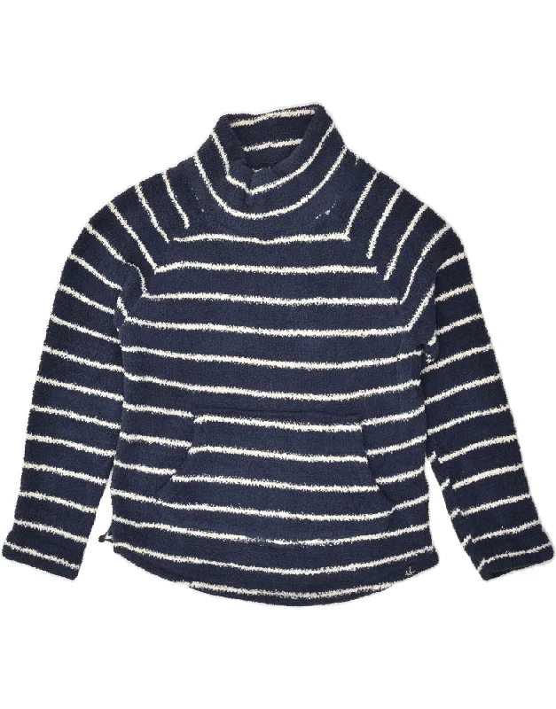 WEIRD FISH Womens Fleece Jumper UK 12 Medium  Navy Blue Striped Polyester Elegant Classic Vintage