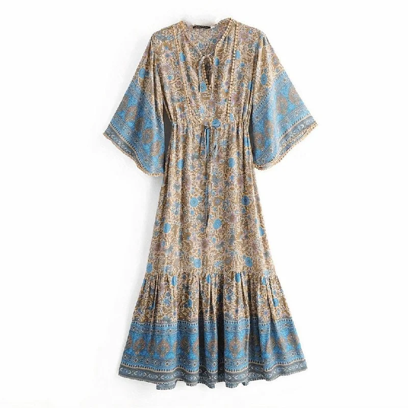 Aba Bohemian Maxi Dress Comfortable Fitted Maxi Dress