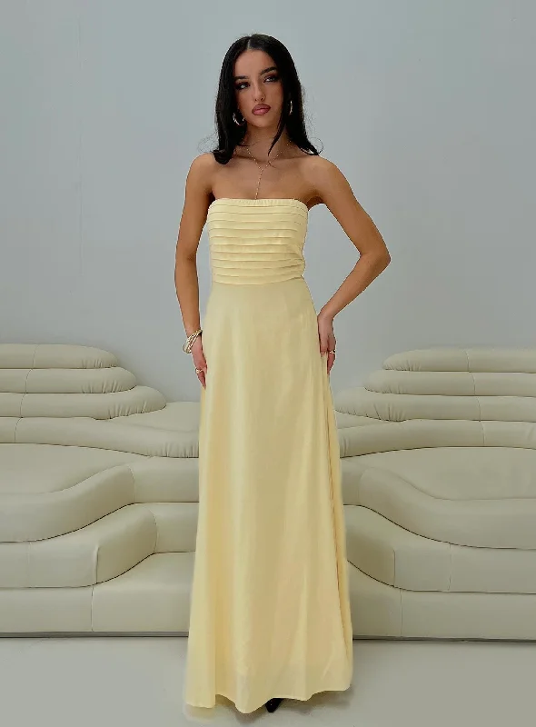 Anamaria Strapless Maxi Dress Lemon Elegant Maxi Dress with Lace