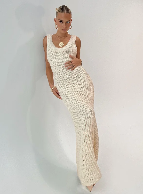 Andiamo Maxi Dress Cream Cozy Cold-Shoulder Maxi Dress