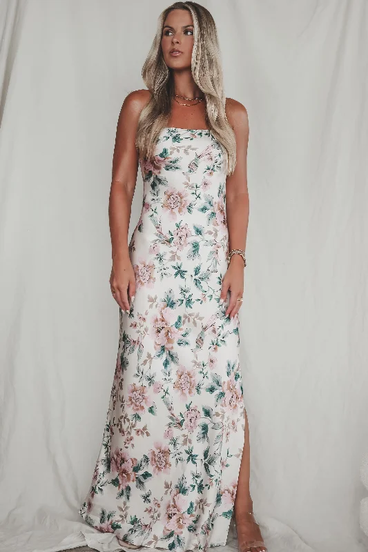 Eyes On You Obviously Ivory Satin Strapless Maxi Dress Stylish A-Line Maxi Dress