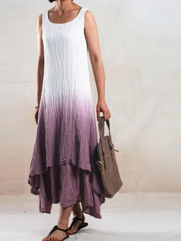 Loose Sleeveless Tie-dye Casual Maxi Dress Comfortable T-Shirt Maxi Dress