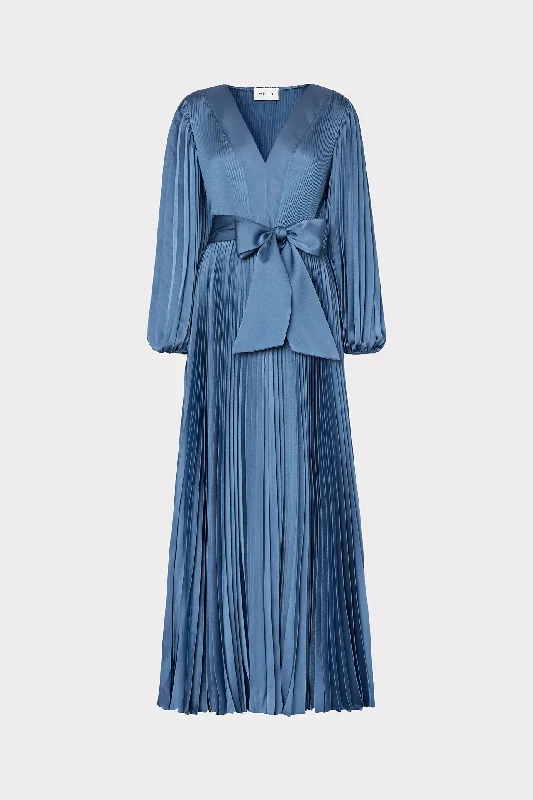 Nadie Pleated Satin Maxi Dress Classic A-Line Maxi Dress